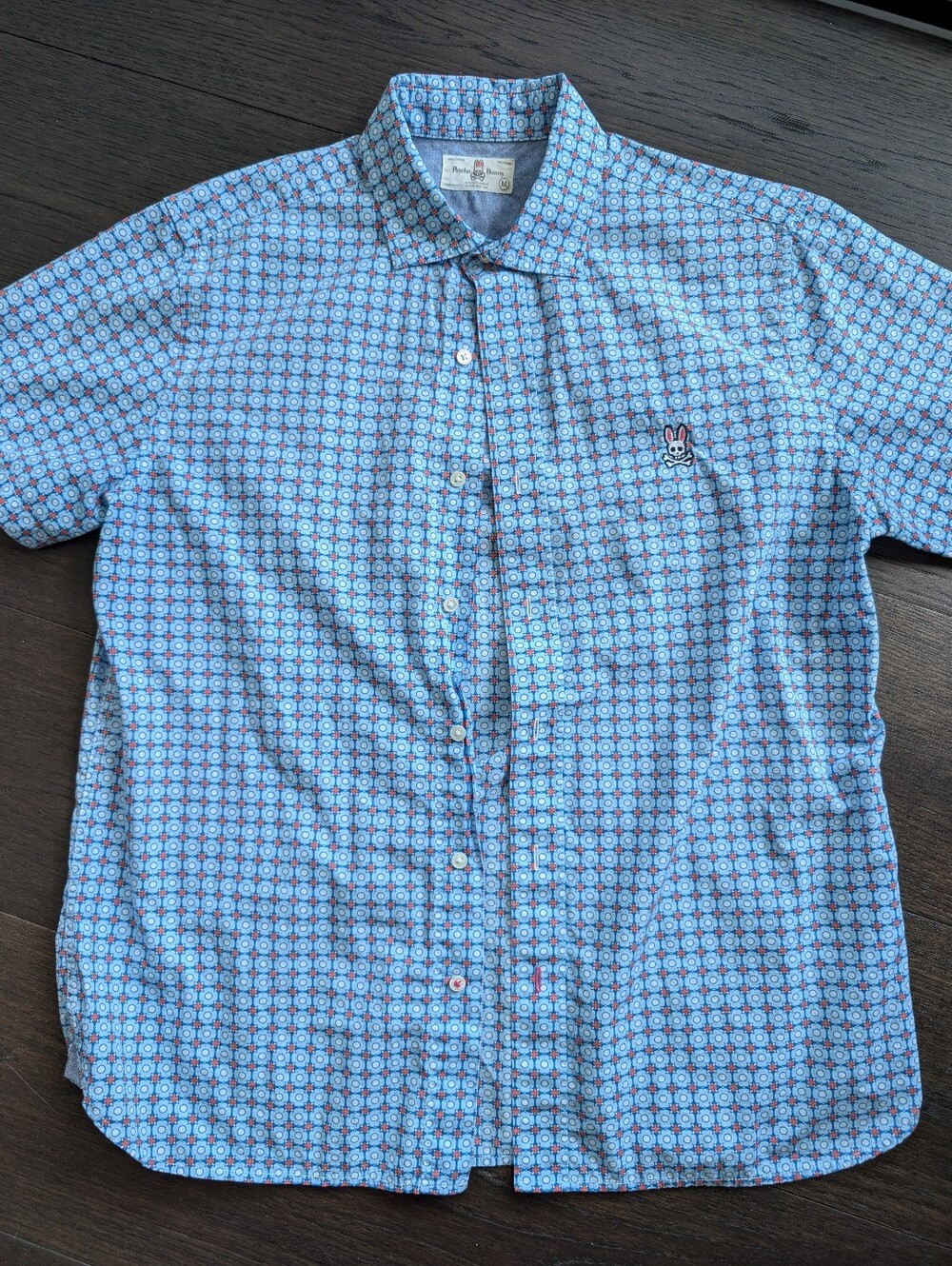 Psycho Bunny Light Blue Geometric Short-Sleeve Button-Down Shirt Men's Medium